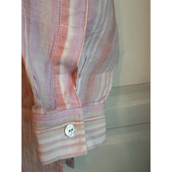 Sigrid Olsen SO Blue Linen Pink Stripe Blouse Womens 1X Plus - Picture 8 of 10